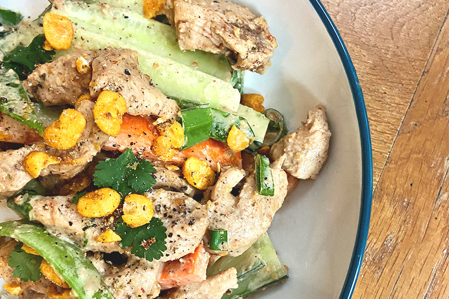 Bang Bang Chicken with Fava Beans Recipe | The Honest Bean Co.