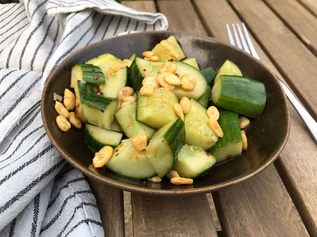 Cucumber and bean salad in a bowl