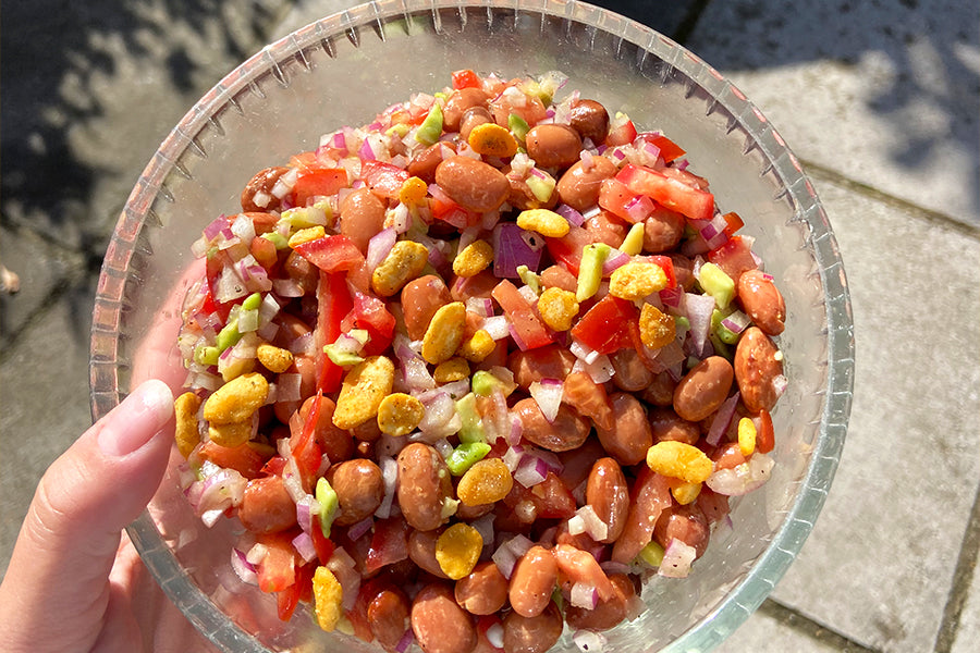 Bean salsa in glass bowl