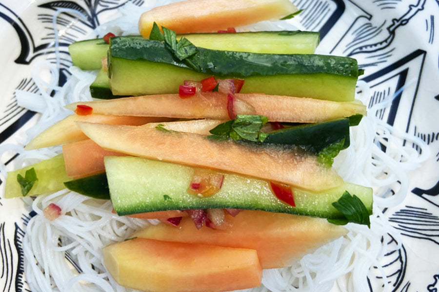Papaya & Cucumber Thai Salad with Lightly Salted Roasted Fava Beans