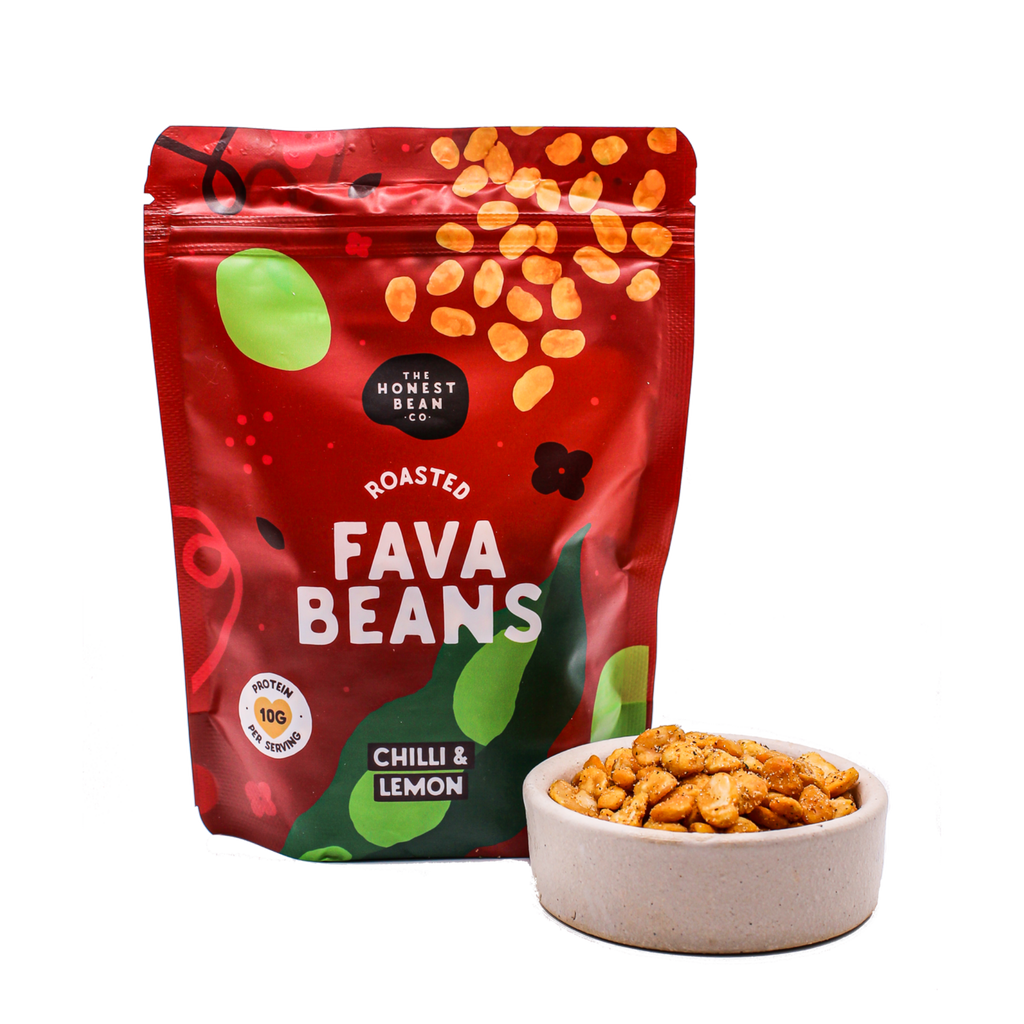bag of chilli and lemon fava beans with bowl of beans